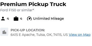 Pickup truck rental with unlimited miles.